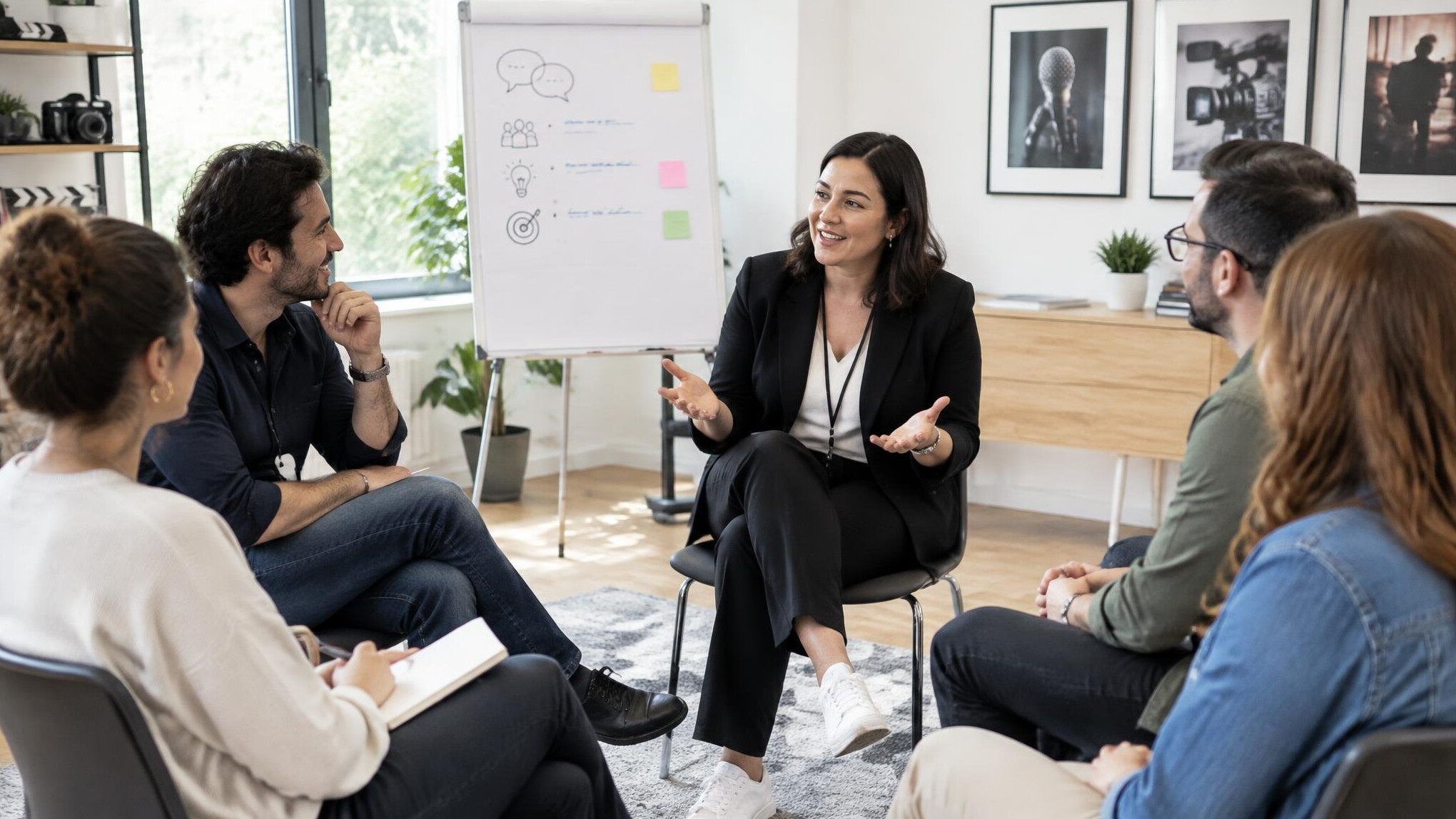 Team communication coaching session with a trainer and small group
